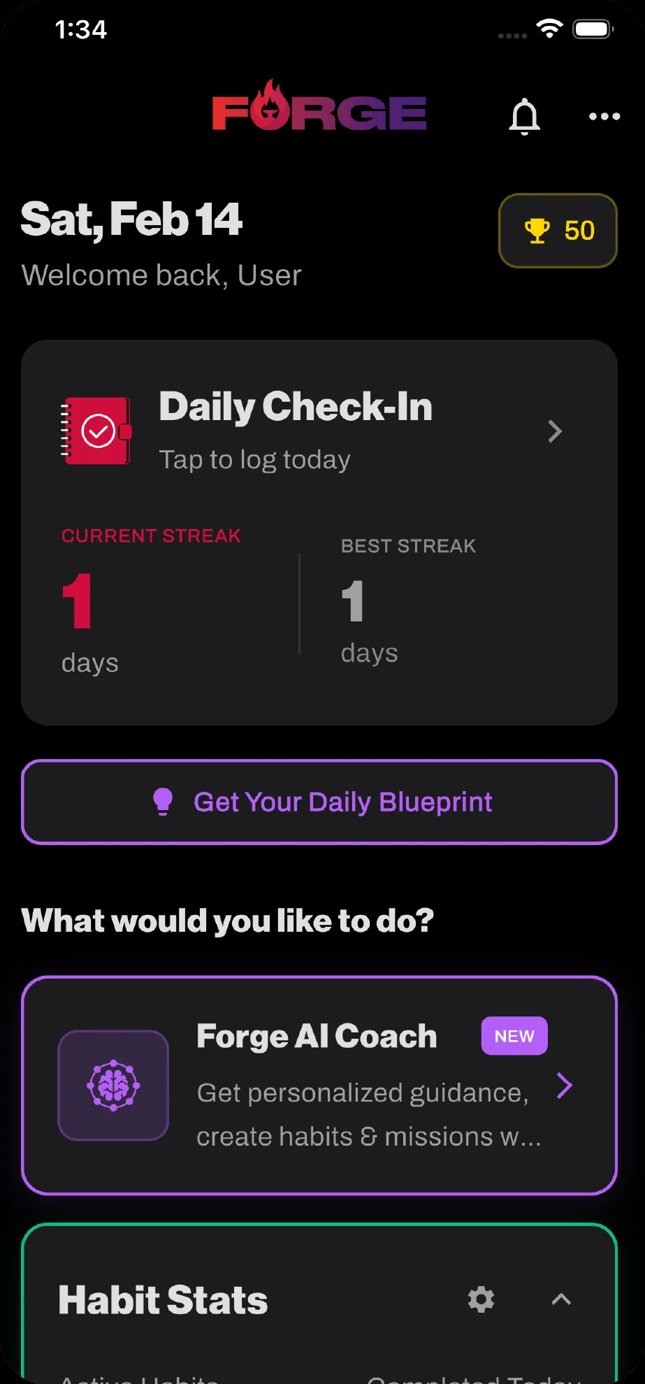 Forge AI home screen